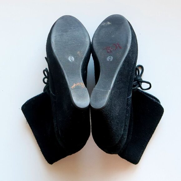 Steve Madden Black Suede Leather Wedge Heel Lace-up Ankle Boots / Booties Size 6 - Picture 6 of 16